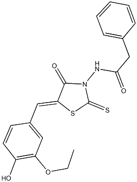 N-[5-(3-ethoxy-4-hydroxybenzylidene)-4-oxo-2-thioxo-1,3-thiazolidin-3-yl]-2-phenylacetamide 结构式