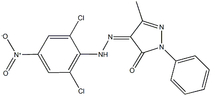 3-methyl-1-phenyl-1H-pyrazole-4,5-dione 4-({2,6-dichloro-4-nitrophenyl}hydrazone) 化学構造式