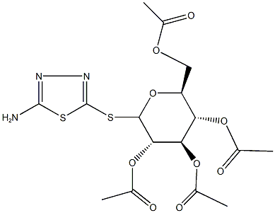 3,5-bis(acetyloxy)-2-[(acetyloxy)methyl]-6-[(5-amino-1,3,4-thiadiazol-2-yl)sulfanyl]tetrahydro-2H-pyran-4-yl acetate Struktur