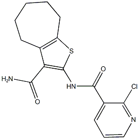 N-[3-(aminocarbonyl)-5,6,7,8-tetrahydro-4H-cyclohepta[b]thien-2-yl]-2-chloronicotinamide Struktur