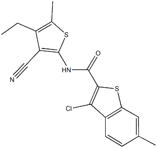 3-chloro-N-(3-cyano-4-ethyl-5-methyl-2-thienyl)-6-methyl-1-benzothiophene-2-carboxamide 结构式