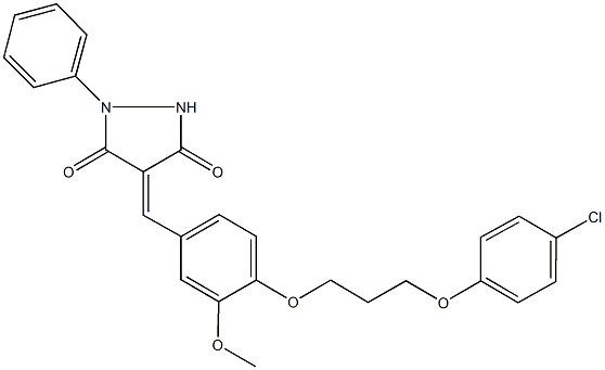 4-{4-[3-(4-chlorophenoxy)propoxy]-3-methoxybenzylidene}-1-phenyl-3,5-pyrazolidinedione,,结构式