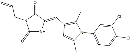 3-allyl-5-{[1-(3,4-dichlorophenyl)-2,5-dimethyl-1H-pyrrol-3-yl]methylene}-2,4-imidazolidinedione 化学構造式