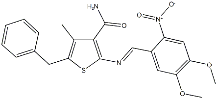 5-benzyl-2-({2-nitro-4,5-dimethoxybenzylidene}amino)-4-methyl-3-thiophenecarboxamide Structure