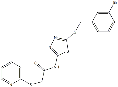 N-{5-[(3-bromobenzyl)sulfanyl]-1,3,4-thiadiazol-2-yl}-2-(2-pyridinylsulfanyl)acetamide Struktur