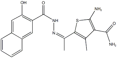 2-amino-5-[N-(3-hydroxy-2-naphthoyl)ethanehydrazonoyl]-4-methyl-3-thiophenecarboxamide,,结构式