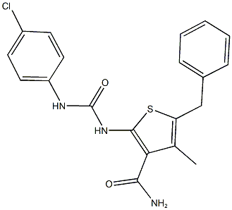 5-benzyl-2-{[(4-chloroanilino)carbonyl]amino}-4-methylthiophene-3-carboxamide 化学構造式