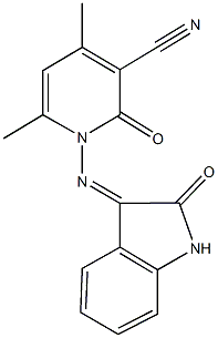 4,6-dimethyl-2-oxo-1-[(2-oxo-1,2-dihydro-3H-indol-3-ylidene)amino]-1,2-dihydropyridine-3-carbonitrile Structure