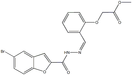 methyl (2-{2-[(5-bromo-1-benzofuran-2-yl)carbonyl]carbohydrazonoyl}phenoxy)acetate,,结构式