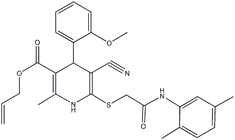 allyl 5-cyano-6-{[2-(2,5-dimethylanilino)-2-oxoethyl]sulfanyl}-4-(2-methoxyphenyl)-2-methyl-1,4-dihydropyridine-3-carboxylate Structure