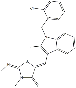 5-{[1-(2-chlorobenzyl)-2-methyl-1H-indol-3-yl]methylene}-3-methyl-2-(methylimino)-1,3-thiazolidin-4-one 结构式