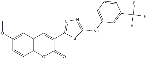 6-(methyloxy)-3-(5-{[3-(trifluoromethyl)phenyl]amino}-1,3,4-thiadiazol-2-yl)-2H-chromen-2-one Struktur