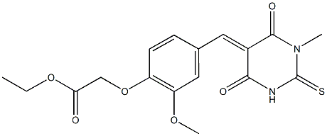 ethyl {2-methoxy-4-[(1-methyl-4,6-dioxo-2-thioxotetrahydro-5(2H)-pyrimidinylidene)methyl]phenoxy}acetate Structure