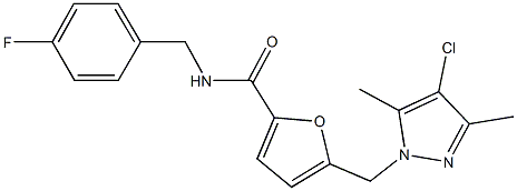 5-[(4-chloro-3,5-dimethyl-1H-pyrazol-1-yl)methyl]-N-(4-fluorobenzyl)-2-furamide,,结构式