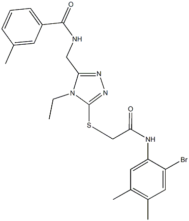 N-[(5-{[2-(2-bromo-4,5-dimethylanilino)-2-oxoethyl]sulfanyl}-4-ethyl-4H-1,2,4-triazol-3-yl)methyl]-3-methylbenzamide Struktur