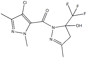 1-[(4-chloro-1,3-dimethyl-1H-pyrazol-5-yl)carbonyl]-3-methyl-5-(trifluoromethyl)-4,5-dihydro-1H-pyrazol-5-ol 化学構造式