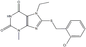8-[(2-chlorobenzyl)sulfanyl]-7-ethyl-3-methyl-3,7-dihydro-1H-purine-2,6-dione,,结构式