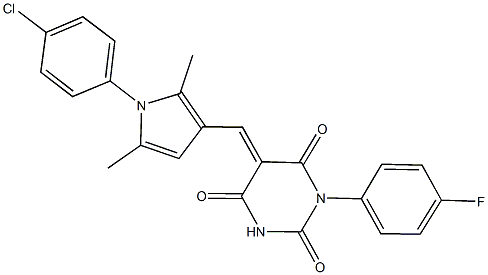 5-{[1-(4-chlorophenyl)-2,5-dimethyl-1H-pyrrol-3-yl]methylene}-1-(4-fluorophenyl)-2,4,6(1H,3H,5H)-pyrimidinetrione 结构式