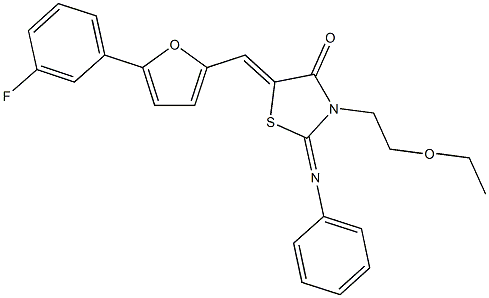 3-(2-ethoxyethyl)-5-{[5-(3-fluorophenyl)-2-furyl]methylene}-2-(phenylimino)-1,3-thiazolidin-4-one 化学構造式