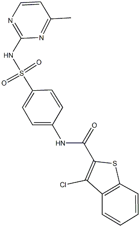 3-chloro-N-(4-{[(4-methyl-2-pyrimidinyl)amino]sulfonyl}phenyl)-1-benzothiophene-2-carboxamide 化学構造式