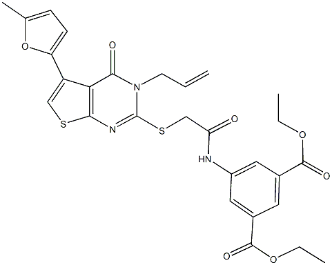 diethyl 5-[({[3-allyl-5-(5-methyl-2-furyl)-4-oxo-3,4-dihydrothieno[2,3-d]pyrimidin-2-yl]sulfanyl}acetyl)amino]isophthalate Struktur