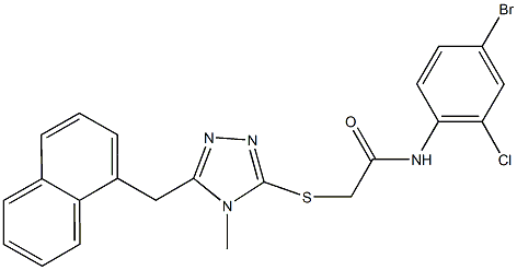 N-(4-bromo-2-chlorophenyl)-2-{[4-methyl-5-(1-naphthylmethyl)-4H-1,2,4-triazol-3-yl]sulfanyl}acetamide 化学構造式