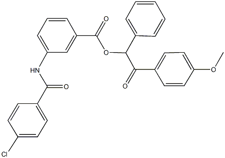 2-(4-methoxyphenyl)-2-oxo-1-phenylethyl 3-[(4-chlorobenzoyl)amino]benzoate Struktur