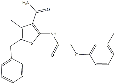 5-benzyl-4-methyl-2-{[(3-methylphenoxy)acetyl]amino}thiophene-3-carboxamide Struktur