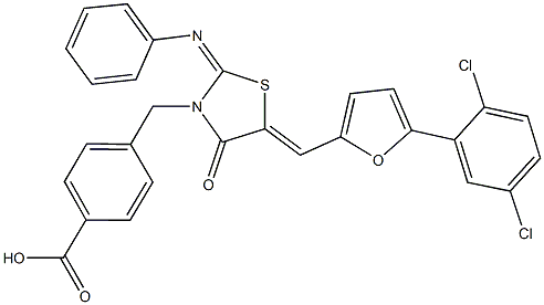 4-{[5-{[5-(2,5-dichlorophenyl)-2-furyl]methylene}-4-oxo-2-(phenylimino)-1,3-thiazolidin-3-yl]methyl}benzoic acid,,结构式