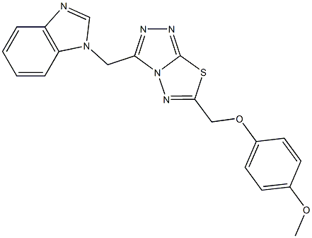 1-({6-[(4-methoxyphenoxy)methyl][1,2,4]triazolo[3,4-b][1,3,4]thiadiazol-3-yl}methyl)-1H-benzimidazole Struktur
