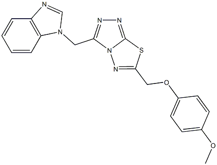 1-({6-[(4-methoxyphenoxy)methyl][1,2,4]triazolo[3,4-b][1,3,4]thiadiazol-3-yl}methyl)-1H-benzimidazole,,结构式