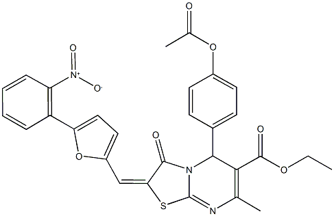  ethyl 5-[4-(acetyloxy)phenyl]-2-[(5-{2-nitrophenyl}-2-furyl)methylene]-7-methyl-3-oxo-2,3-dihydro-5H-[1,3]thiazolo[3,2-a]pyrimidine-6-carboxylate