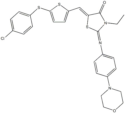 5-({5-[(4-chlorophenyl)sulfanyl]thien-2-yl}methylene)-3-ethyl-2-[(4-morpholin-4-ylphenyl)imino]-1,3-thiazolidin-4-one Structure