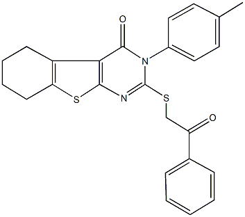 3-(4-methylphenyl)-2-[(2-oxo-2-phenylethyl)sulfanyl]-5,6,7,8-tetrahydro[1]benzothieno[2,3-d]pyrimidin-4(3H)-one Struktur