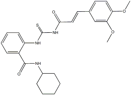 N-cyclohexyl-2-[({[3-(3,4-dimethoxyphenyl)acryloyl]amino}carbothioyl)amino]benzamide Struktur