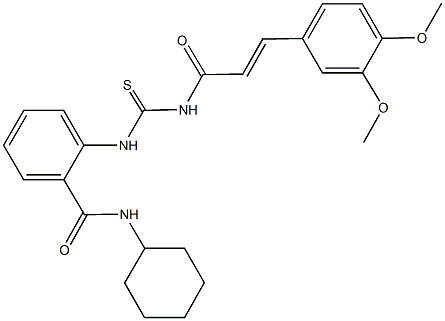 N-cyclohexyl-2-[({[3-(3,4-dimethoxyphenyl)acryloyl]amino}carbothioyl)amino]benzamide,,结构式