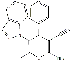 2-amino-5-(1H-1,2,3-benzotriazol-1-yl)-6-methyl-4-phenyl-4H-pyran-3-carbonitrile Structure