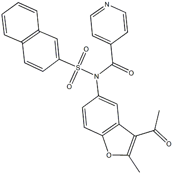 N-(3-acetyl-2-methyl-1-benzofuran-5-yl)-N-isonicotinoyl-2-naphthalenesulfonamide Structure