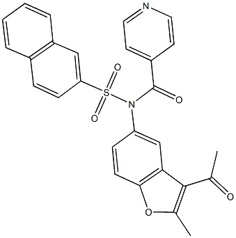 N-(3-acetyl-2-methyl-1-benzofuran-5-yl)-N-isonicotinoyl-2-naphthalenesulfonamide Struktur