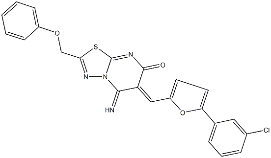 6-{[5-(3-chlorophenyl)-2-furyl]methylene}-5-imino-2-(phenoxymethyl)-5,6-dihydro-7H-[1,3,4]thiadiazolo[3,2-a]pyrimidin-7-one,,结构式