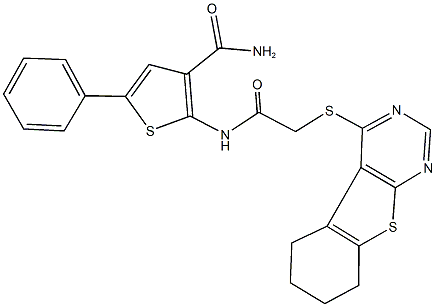 5-phenyl-2-{[(5,6,7,8-tetrahydro[1]benzothieno[2,3-d]pyrimidin-4-ylsulfanyl)acetyl]amino}thiophene-3-carboxamide Structure