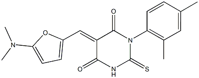 5-{[5-(dimethylamino)-2-furyl]methylene}-1-(2,4-dimethylphenyl)-2-thioxodihydro-4,6(1H,5H)-pyrimidinedione 化学構造式