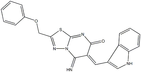 5-imino-6-(1H-indol-3-ylmethylene)-2-(phenoxymethyl)-5,6-dihydro-7H-[1,3,4]thiadiazolo[3,2-a]pyrimidin-7-one,,结构式