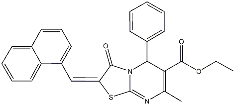 ethyl 7-methyl-2-(1-naphthylmethylene)-3-oxo-5-phenyl-2,3-dihydro-5H-[1,3]thiazolo[3,2-a]pyrimidine-6-carboxylate 化学構造式