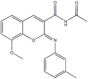 N-acetyl-8-methoxy-2-[(3-methylphenyl)imino]-2H-chromene-3-carboxamide Struktur