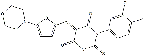 1-(3-chloro-4-methylphenyl)-5-{[5-(4-morpholinyl)-2-furyl]methylene}-2-thioxodihydro-4,6(1H,5H)-pyrimidinedione,,结构式