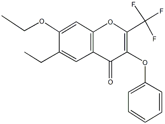 6-ethyl-7-(ethyloxy)-3-(phenyloxy)-2-(trifluoromethyl)-4H-chromen-4-one Struktur
