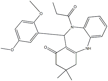 11-(2,5-dimethoxyphenyl)-3,3-dimethyl-10-propionyl-2,3,4,5,10,11-hexahydro-1H-dibenzo[b,e][1,4]diazepin-1-one,,结构式