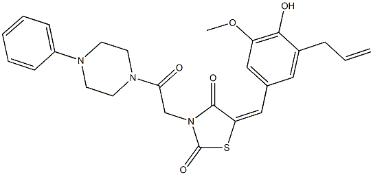 5-(3-allyl-4-hydroxy-5-methoxybenzylidene)-3-[2-oxo-2-(4-phenylpiperazin-1-yl)ethyl]-1,3-thiazolidine-2,4-dione 化学構造式
