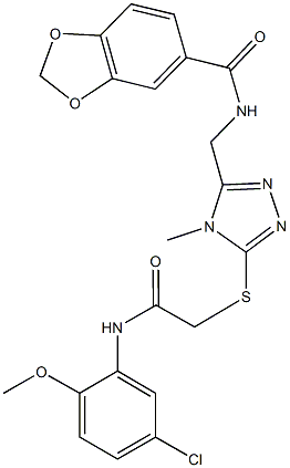 N-[(5-{[2-(5-chloro-2-methoxyanilino)-2-oxoethyl]sulfanyl}-4-methyl-4H-1,2,4-triazol-3-yl)methyl]-1,3-benzodioxole-5-carboxamide,,结构式